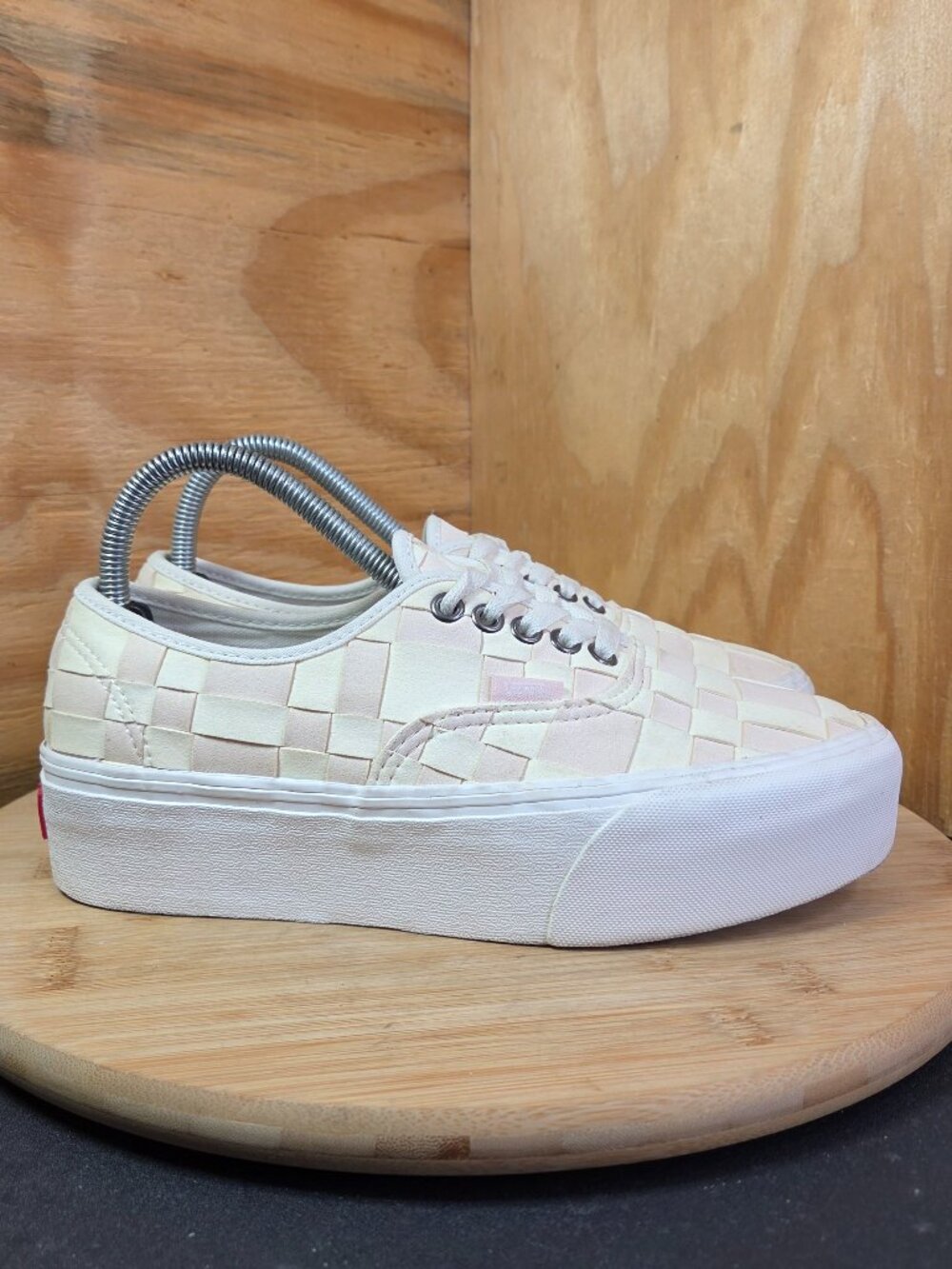 Vans Old Skool Stackform Woven Check Womens White Platform Sneakers Size 8